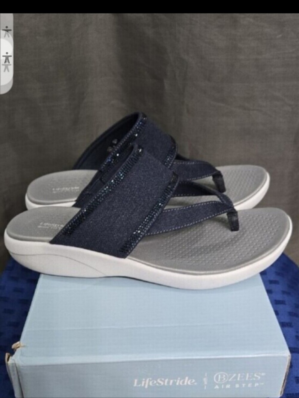 Bzees Navy Blue Slip-On Toe-Post Sandals